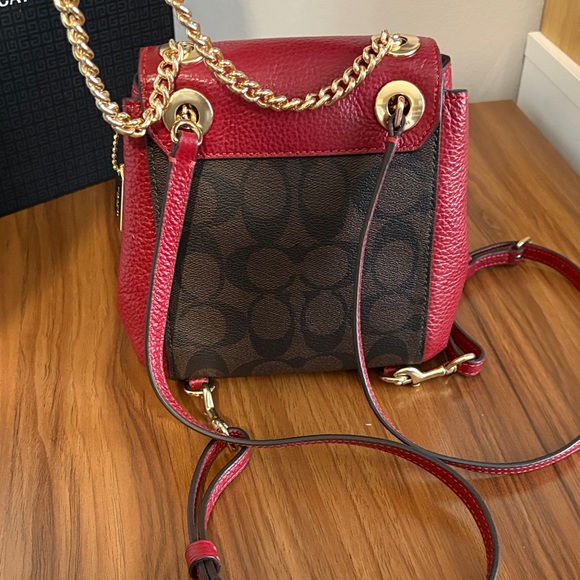 Coach Red and Brown Signature Crossbody Bag/Backpack - Picture 3 of 14